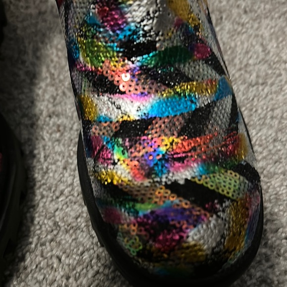 Betsey Johnson Black Sequin Combat Boots with Chunky Sole - Picture 2 of 4